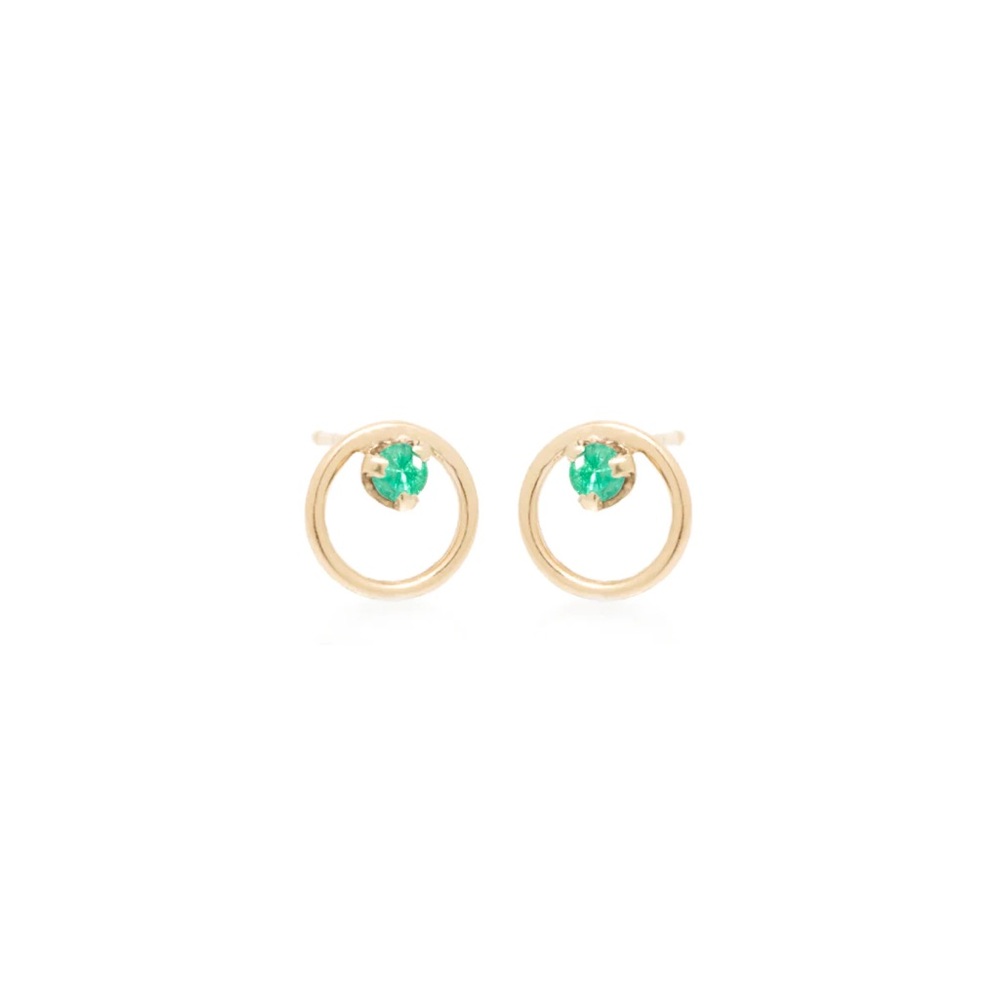 Zoe Chicco Small Circle Prong Emerald Stud Earrings